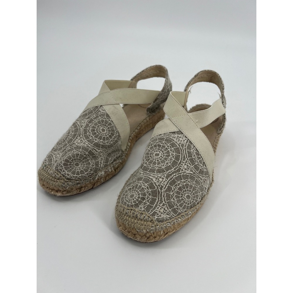 Toni Pons Origens Grey Lace Embroidered Espadrille Wedge Sandals Size 38 Spain